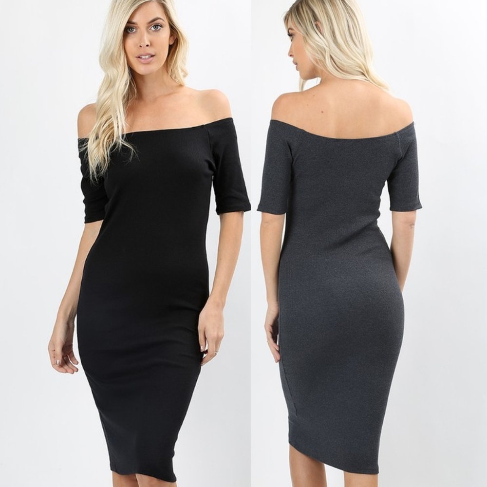 HP Black Off Shoulder Midi Dress